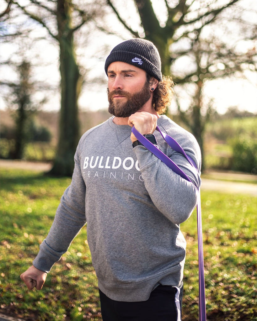 Bulldog Gear resistance band used in an outdoor workout