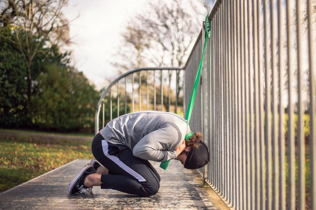 Bulldog Gear resistance band used in an outdoor workout