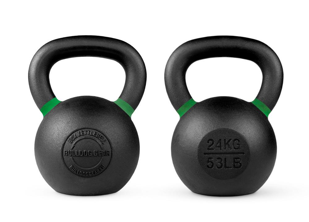 Pair of 24kg Bulldog Gear box kettlebells front and back detailing