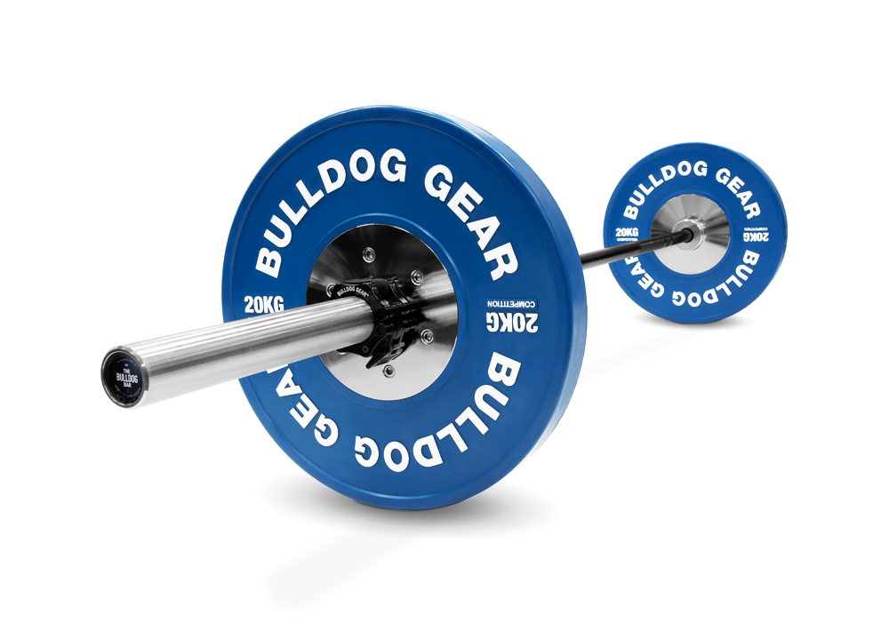 Bulldog Gear 20kg barbell loaded with 20kg competition plates