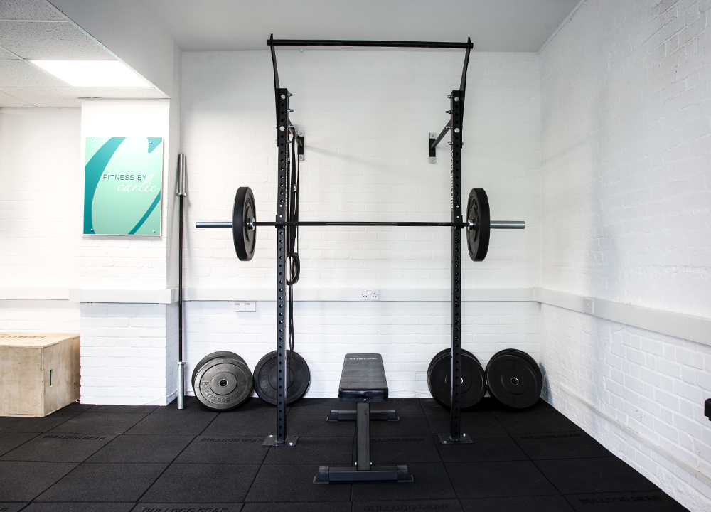 Bulldog Gear wall mounted garage gym rig in use