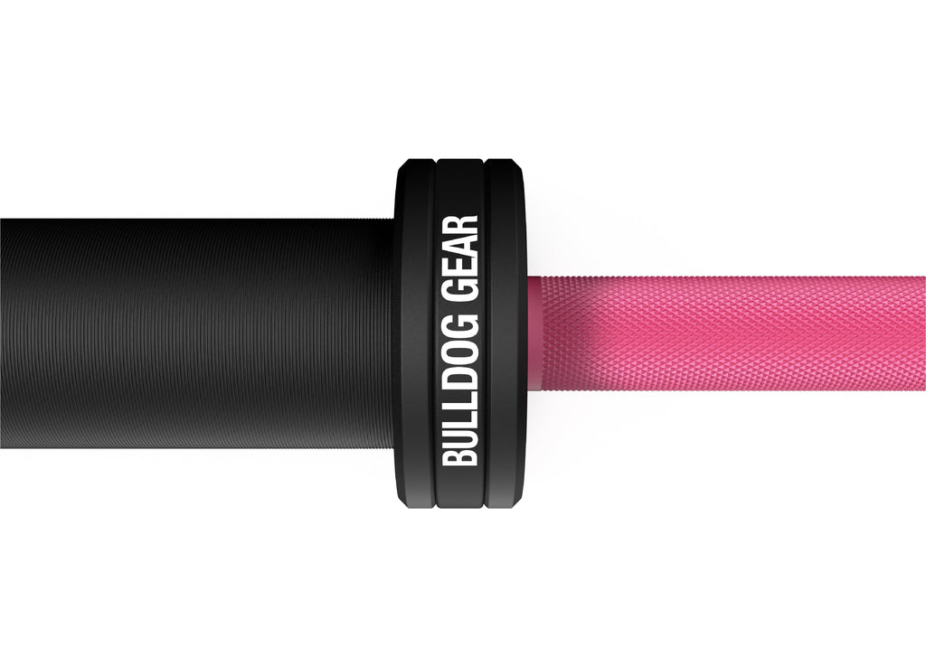 Bulldog Gear 15kg Cerakote barbell pink sleeve detail