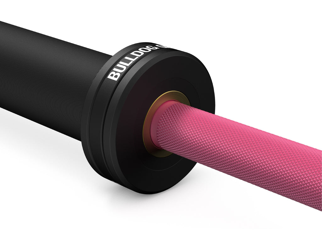 Bulldog Gear 15kg Cerakote barbell pink grip detail