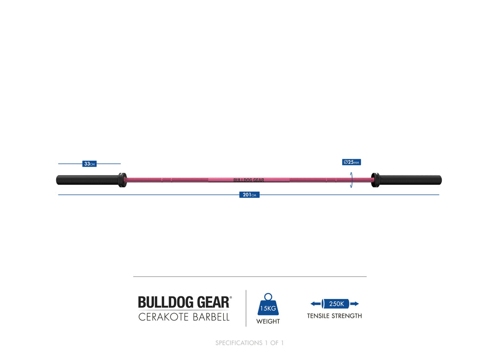 Bulldog Gear 15kg Cerkote barbell specifications