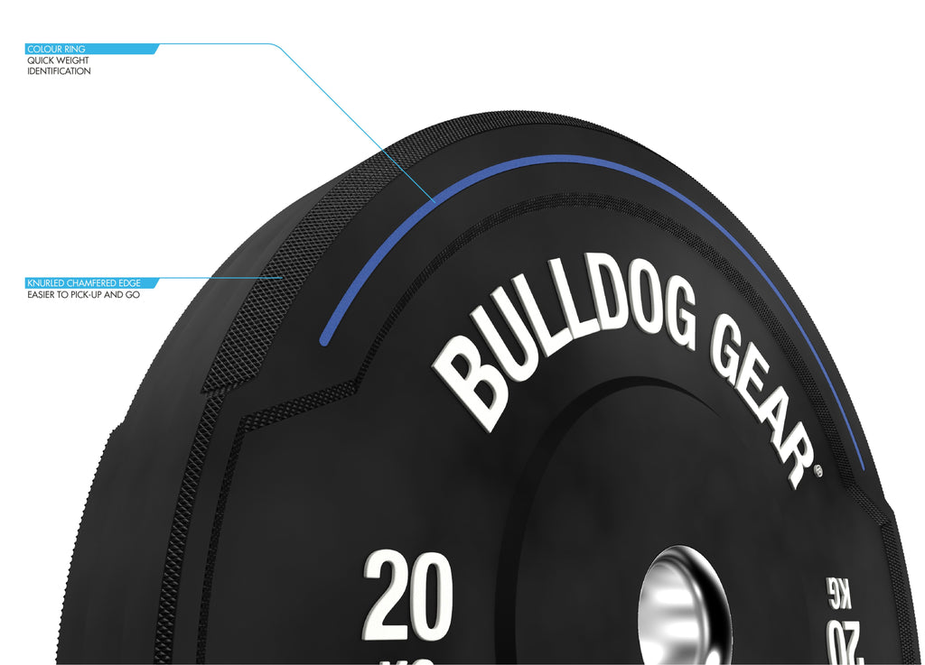 Bulldog Gear hybrid bumper plate specifications