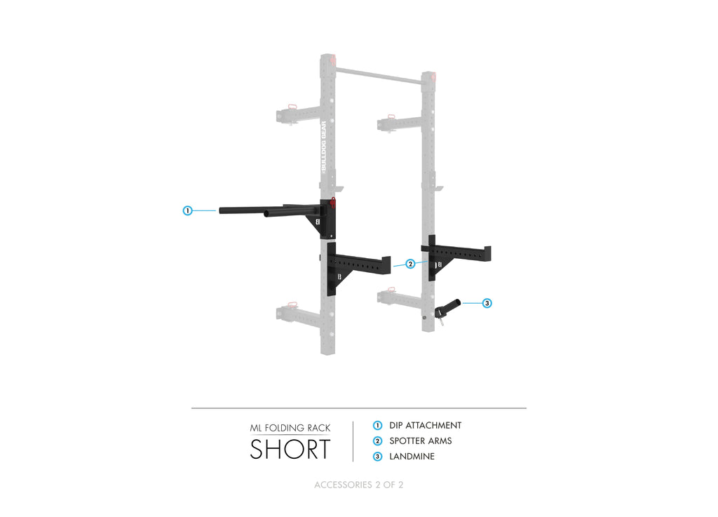 Bulldog Gear rack accessories dip attachment, spotter arms, landmine.