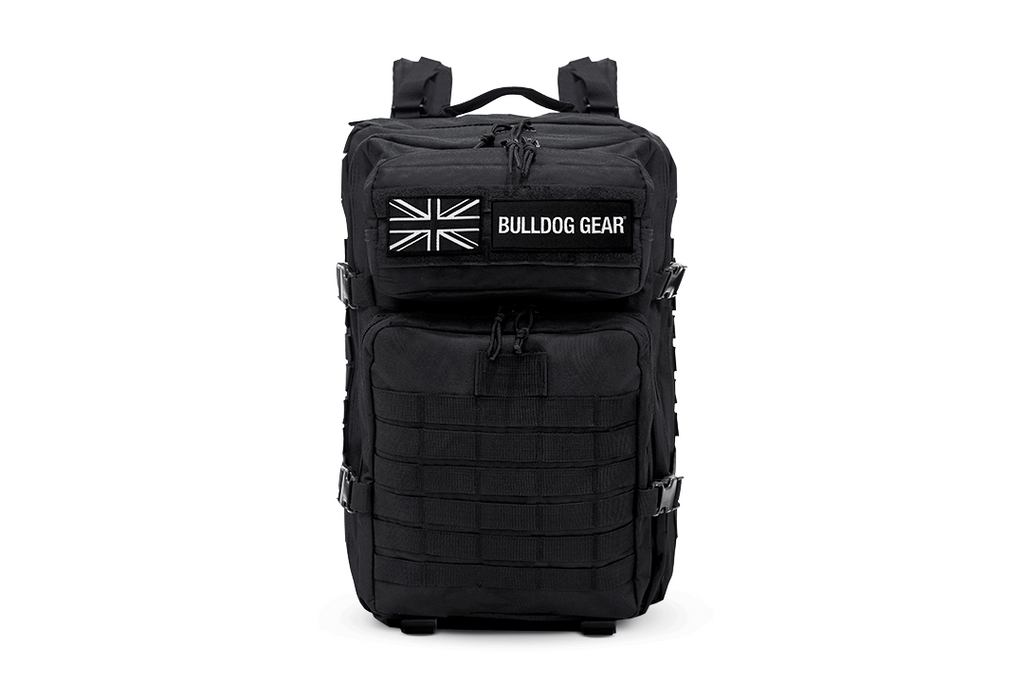 Bulldog Gear tactical backpack rear view, velcro patches